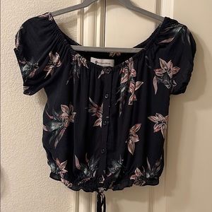 Gray Floral Crop Top